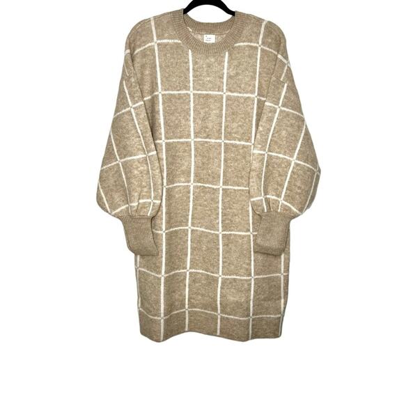 A New Day Women’s Camel windowpane Long Sleeve Sweater Dress NWT SZ M - Picture 3 of 4